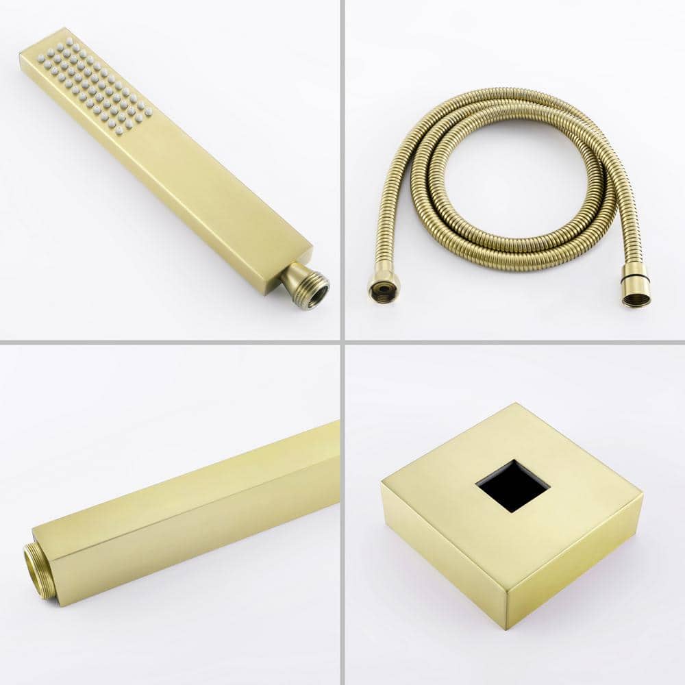 Brushed Gold Freestanding Tub Faucet with Handheld Shower