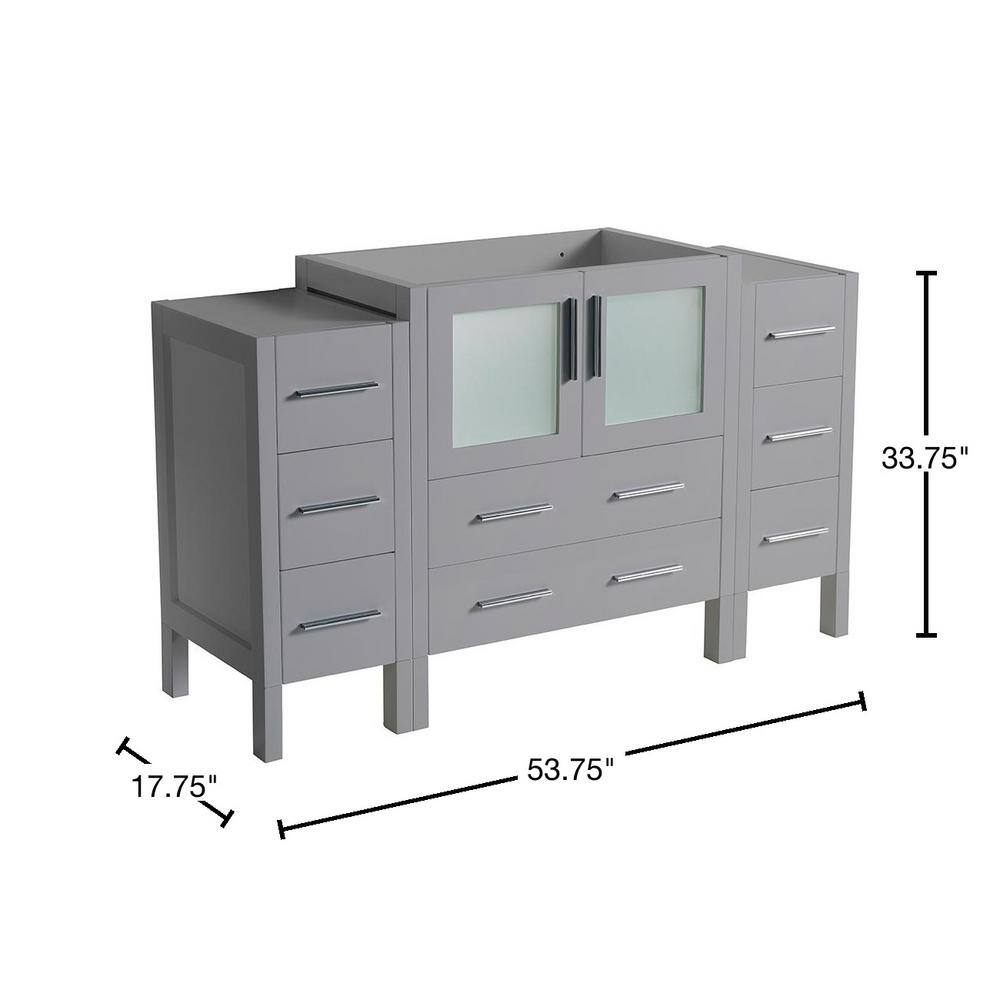 Gray Engineered Wood Modern Freestanding Vanity Base with Frosted Glass Doors