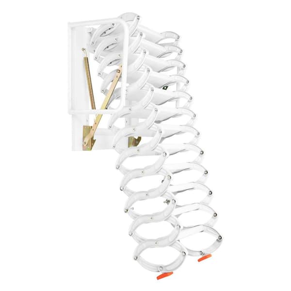 12 Steps Wall-Mounted Attic Ladder, 10 ft Retractable Collapsible Stair with Handrails,Max Load 880 Lbs,Pull Down System