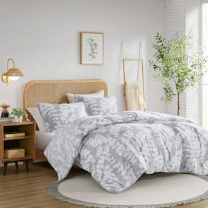 Aria 2-Piece Gray Floral Microfiber Twin/Twin X L Comforter Set