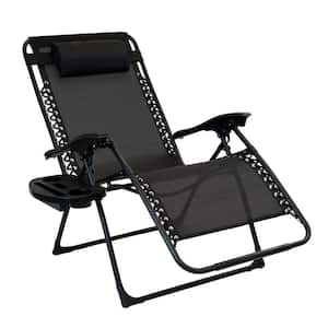 Oversized Black Metal Zero Gravity Chair with Leg Stabilizers and Big Cupholder