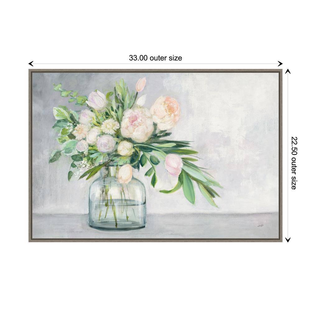 Blushing Spring Bouquet Acrylic Landscape Canvas with Distressed Greywash Frame