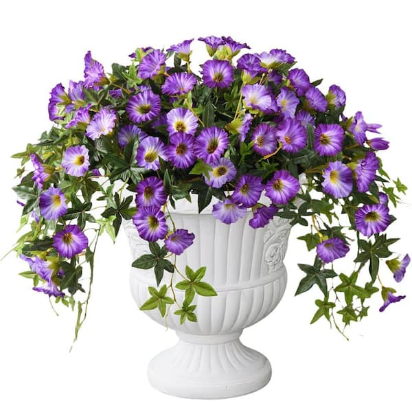 Purple Artificial Outdoor Indoor Petunia Plant Artificial 2-Pack UV Resistant Faux Flowers for Patio Garden Decor