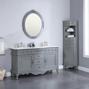 Winslow 60 in. W x 22 in. D x 35 in. H Double Sink Freestanding Bath Vanity in Antique Gray with White Marble Top