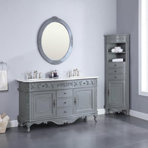 Home Decorators Collection Winslow 60 in. W x 22 in. D x 35 in. H Double Sink Freestanding Bath Vanity in Antique Gray with White Marble Top