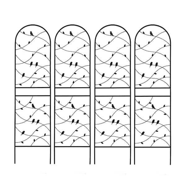 Sudzendf 71 in. Outdoor Garden Metal Rustproof Plant Climbing Trellis Black, 4 Pieces