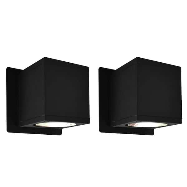 LUXRITE 3 in. Black Outdoor LED Up-Down Cube Wall Sconce Light 3CCT 3000K-5000K 18-Watt ETL Listed IP65 Waterproof 2-Pack