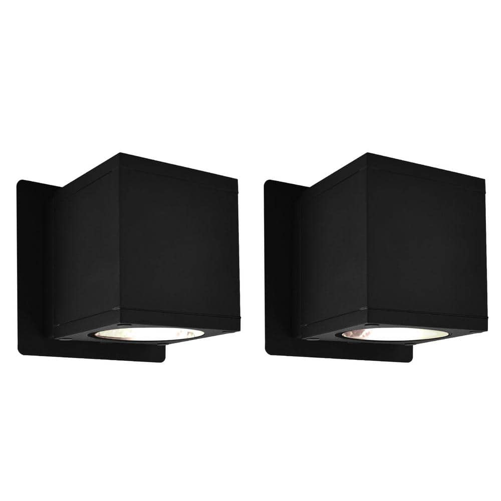 LUXRITE 3 in. Black Outdoor LED Up-Down Cube Wall Sconce Light
