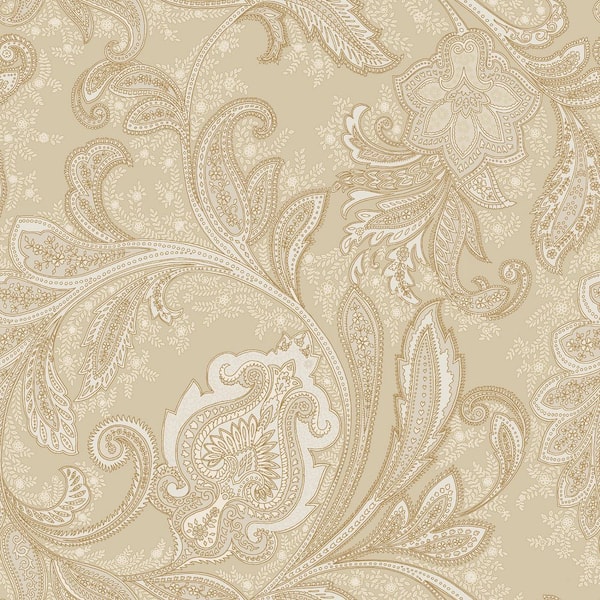Elegance Collection Beige Paisley Design Pearlescent Finish Non-Pasted Non-Woven Wallpaper Roll