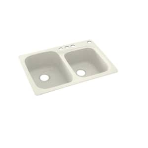 Dual-Mount Solid Surface 33 in. x 22 in. 4-Hole 55/45 Double Bowl Kitchen Sink in Bisque