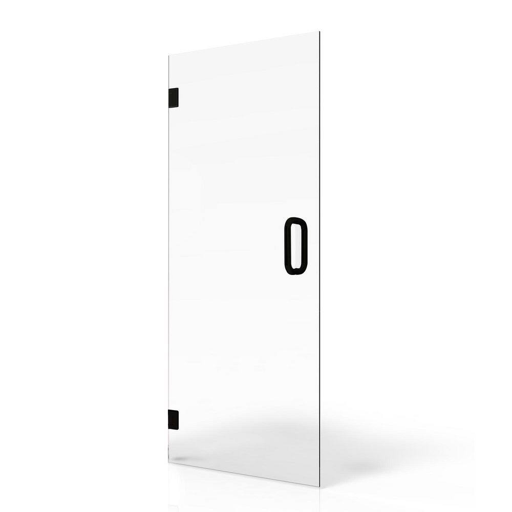 28" x 80" Frameless Clear Glass Pivot Shower Door with Matte Black Hardware