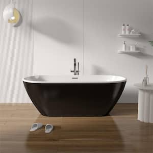 67 in. x 29.5 in. Acrylic Freestanding Bathtub Oval Shape Soaking Bathtub in Gloss Black
