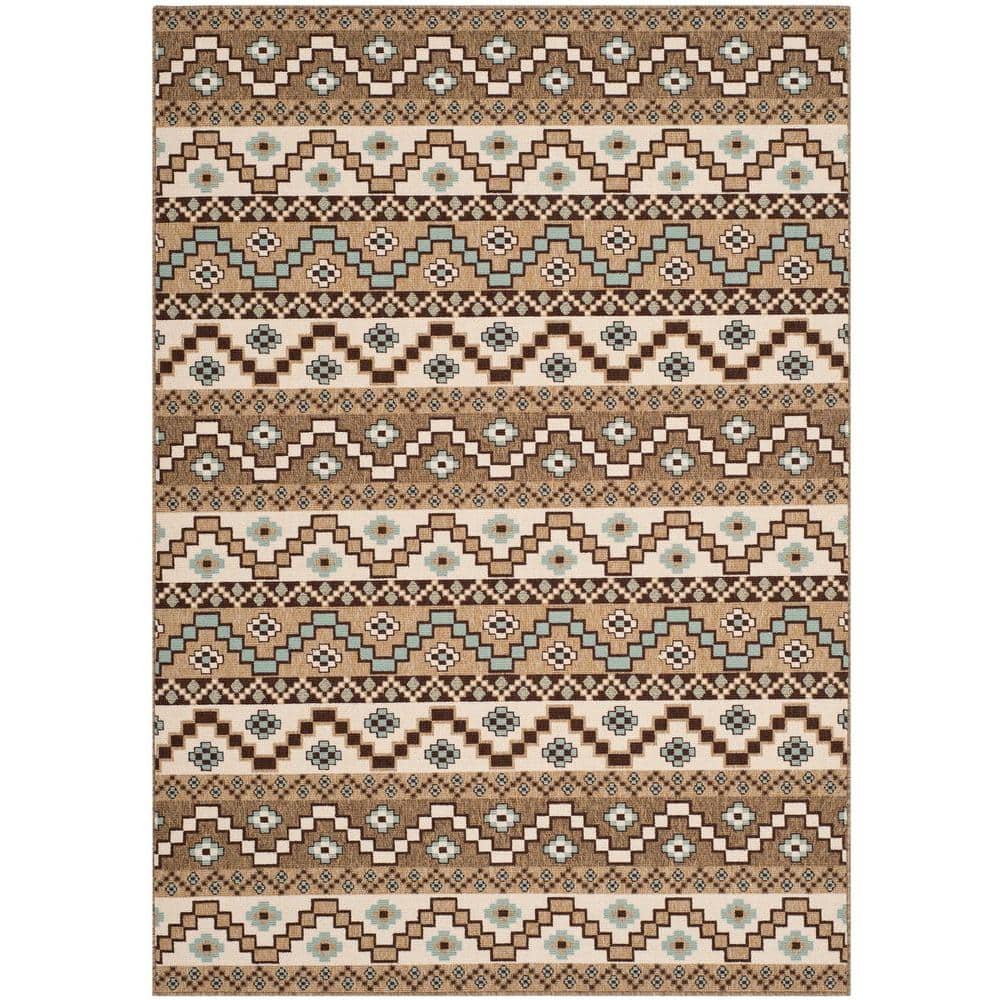Veranda Blue and Brown Floral Synthetic Area Rug