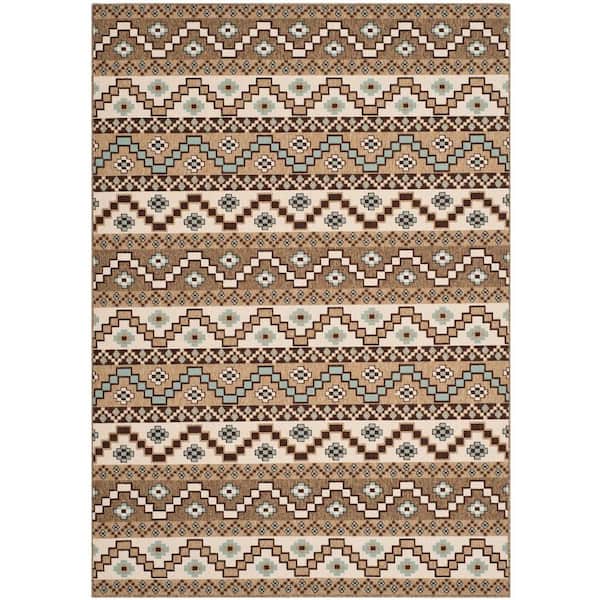 Veranda Cream/Brown 8 ft. x 11 ft. Border Indoor/Outdoor Patio Area Rug