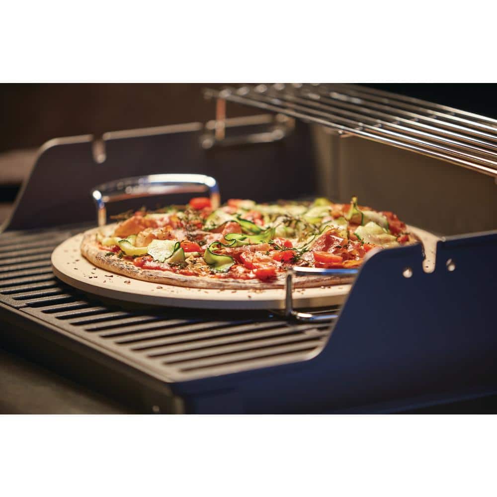 Beige Cordierite Pizza Stone with Metal Carry Rack