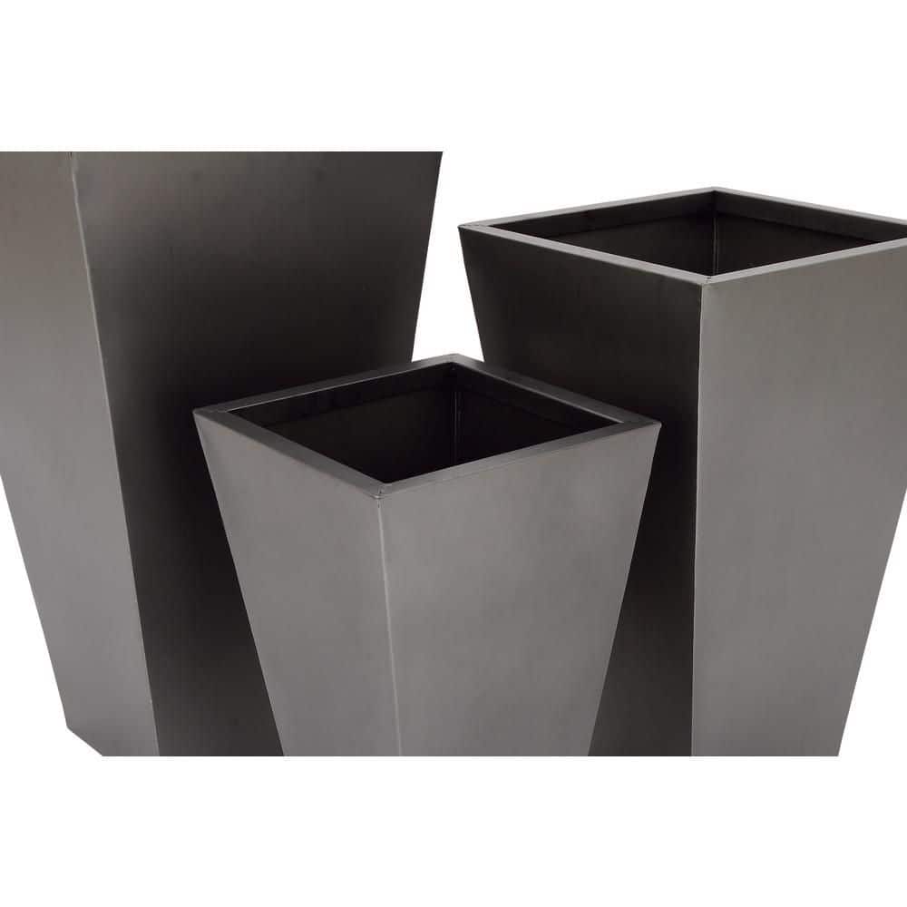 Gray Iron Trapezoidal Indoor/Outdoor Planter Set of 3