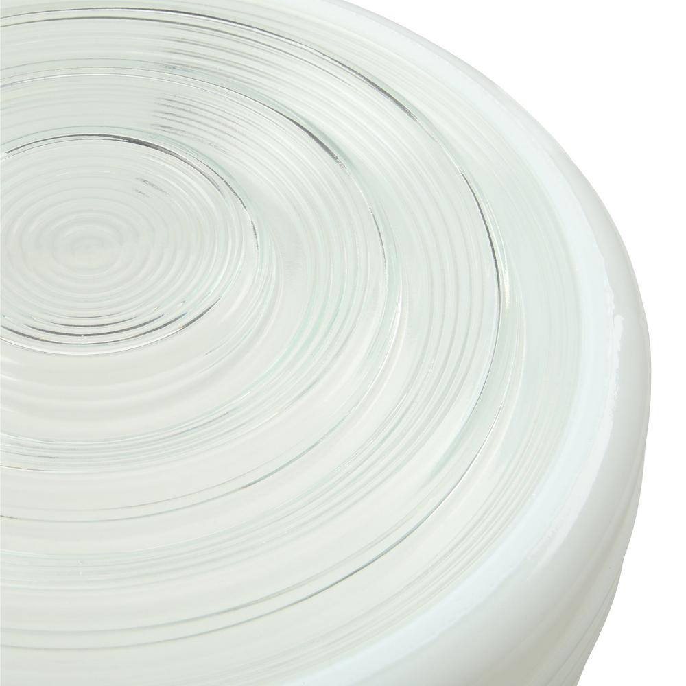White and Clear Glass Drum Shade with Grooves