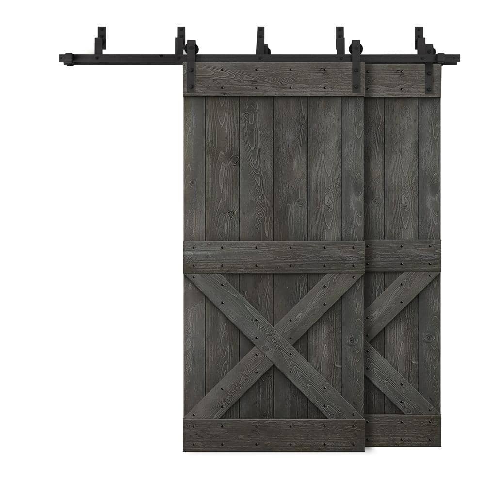 72 in. x 84 in. Mini X-Bypass Carbon Gray Stained DIY Solid Wood Interior Double Sliding Barn Door with Hardware Kit price history on PriceWatchPro