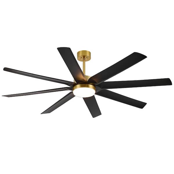 Breezary Arthur 70 in. Integrated LED Indoor Black-Blade Gold Ceiling Fans with Light and Remote Control Included