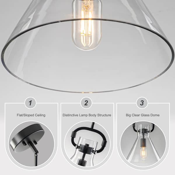 TinHon Modern Clear Glass Bell Pendant Light, 1-Light Adjustable