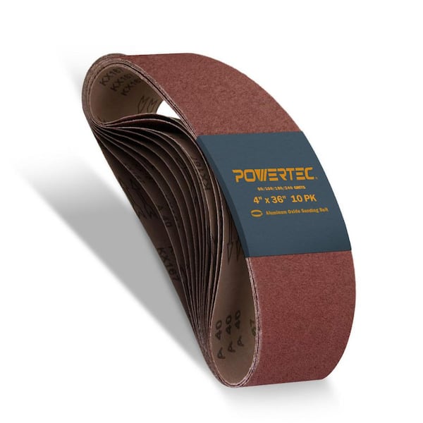 4 in. x 36 in. 60/80/120/150/240/400-Grit Aluminum Oxide Sanding Belts Assortment for Belt and Disc Sander (18-Pack)