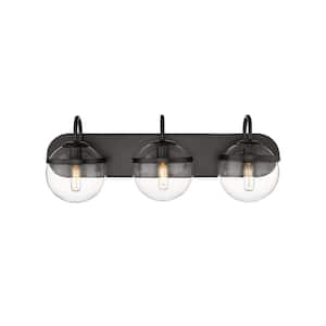 Sands 24 in. 3 Light Matte Black Vanity Light with Clear Glass Shade