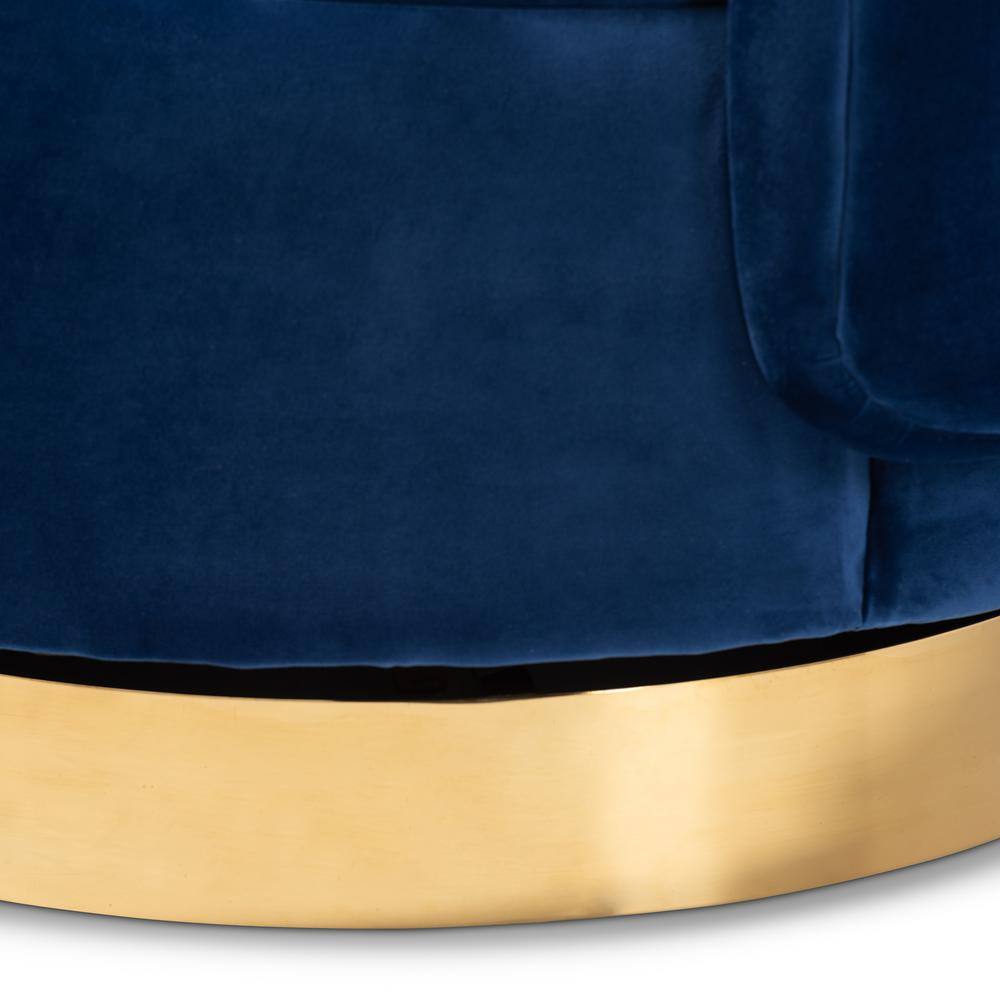 Royal Blue Velvet Barrel Swivel Accent Chair with Gold Base