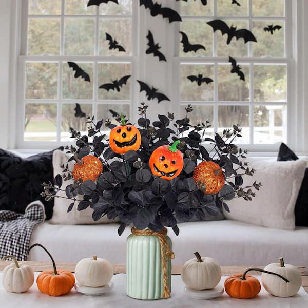 13.4 in. Black Indoor/Outdoor Halloween Artificial with Pumpkin