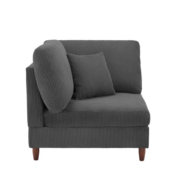 Gray Corduroy Fabric Left Arm Facing Sectional Corner Arm Chair with Wood Legs (Set of 1)