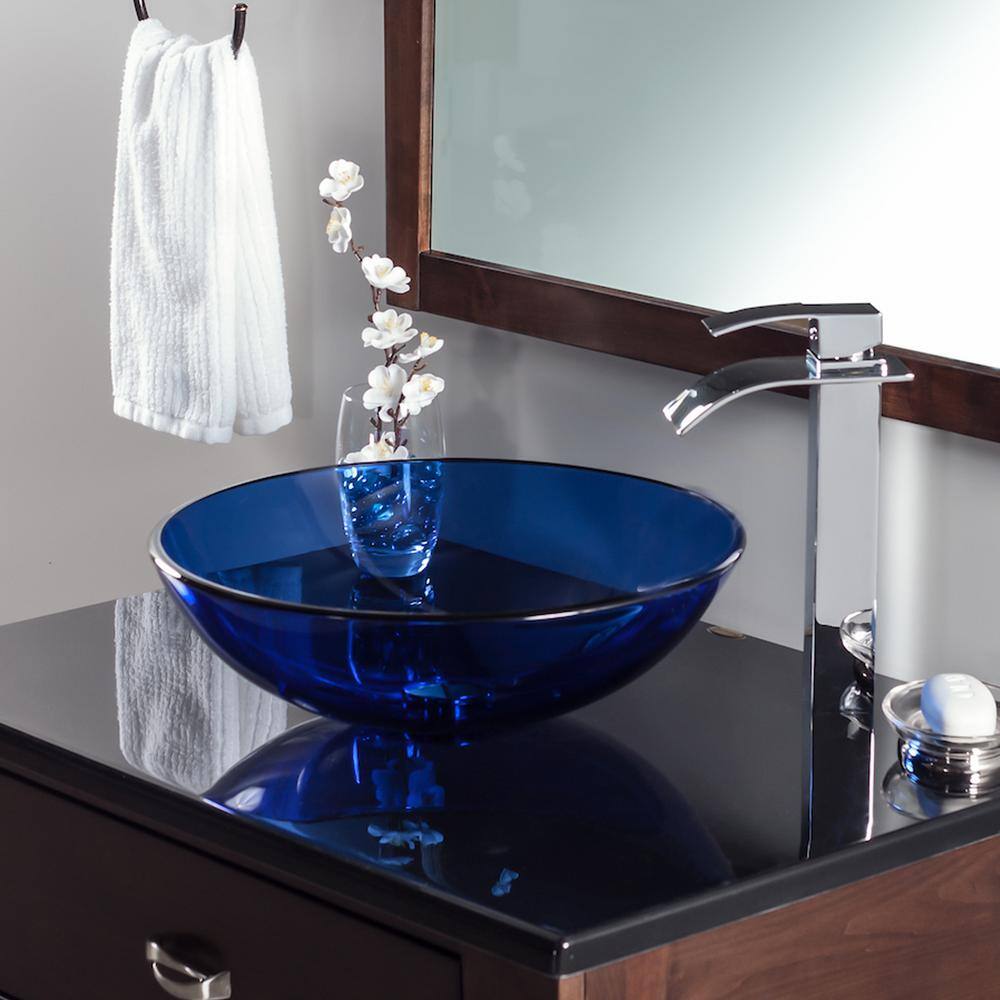 Novatto 16.5'' Blue Tempered Glass Circular Vessel Sink