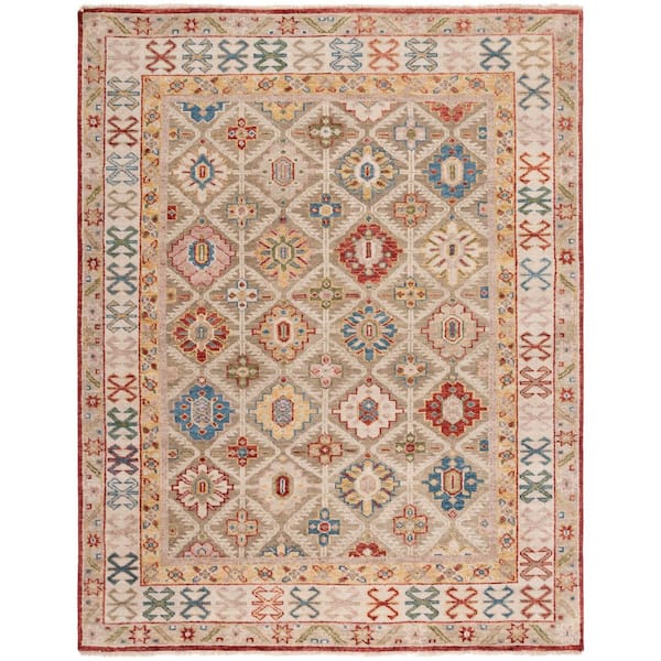Samarkand 9 ft. x 12 ft. Beige/Ivory Geometric Ornate Area Rug