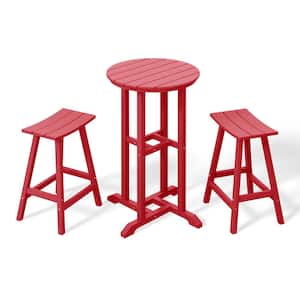 Laguna 3-Piece HDPE Weather Resistant Counter Height Outdoor Patio Bistro Set, Red