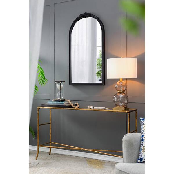 23 in. W x 42 in. H Black Arch Wood Framed Wall Mirror for Living