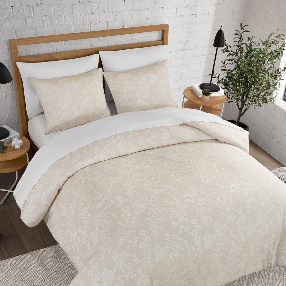 King Beige Microfiber Comforter Set with Floral Jacquard