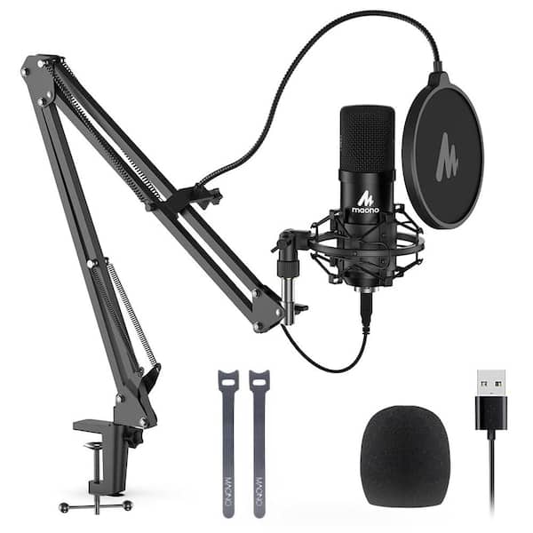 USB Condenser Microphone with Boom Arm, Professional Sound Chipset for Recording, Gaming, Singing in Black
