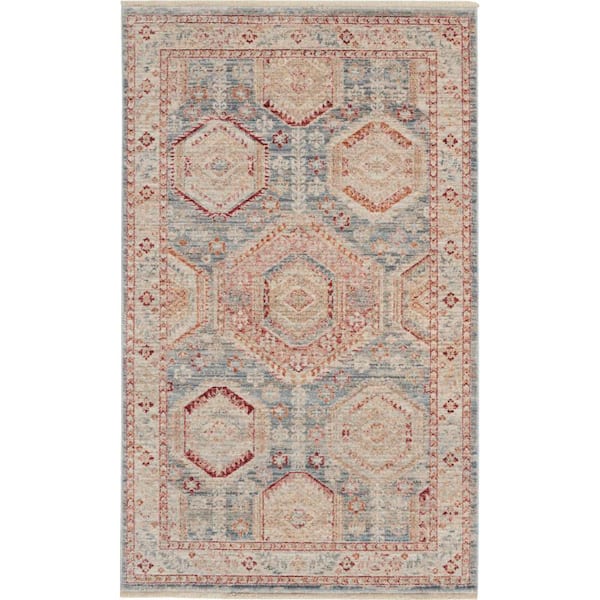 Nourison Enchanting Home Light Blue Multicolor 3 ft. x 5 ft. Persian Medallion Traditional Kitchen Area Rug