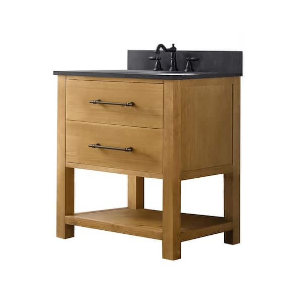 Windwood 30 in. W x 22 in. D x 34 in. H Single Bath Vanity in Tan with Blue Limestone Vanity Top with White Sink