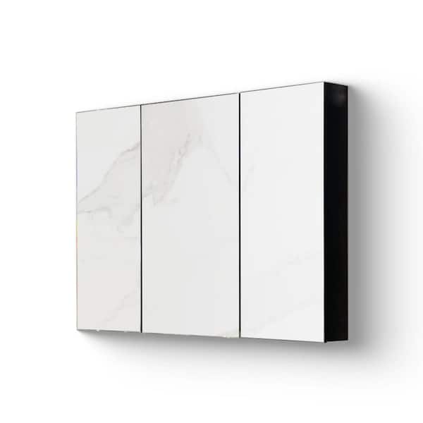 39 in. W x 28 in. H Rectangular Black Metal Recessed Mount or Wall Mount Medicine Cabinet with Mirror