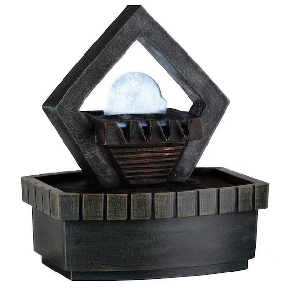 New 9.5 in. Multi-Color LED Lighted Polyresin Cascading Waterfall Fountain with Crystal Ball and 4-Spout Design