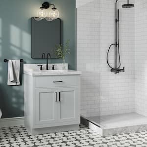 Hepburn 31 in. W x 22 in. D x 36 in. H Bath Vanity in Grey with Carrara Marble Vanity Top in White with White Basin