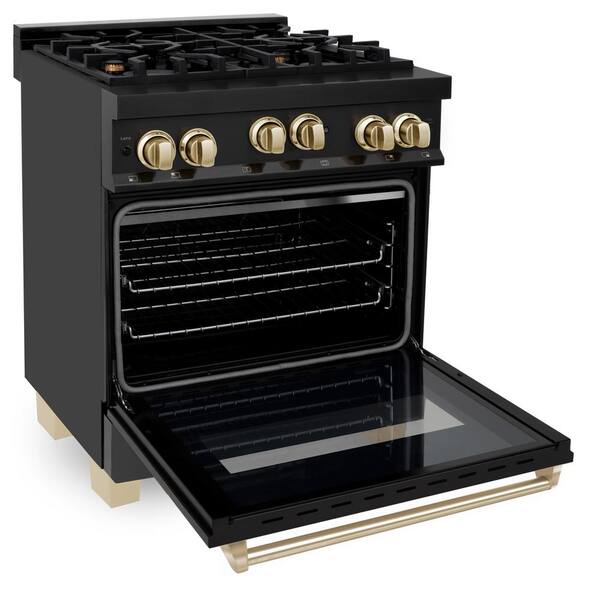 RGBZ-30-G ZLINE Autograph Edition 30 4.0 cu Range with Gas Stove and Gas Oven in Black Stainless Steel with Gold Accents ft 