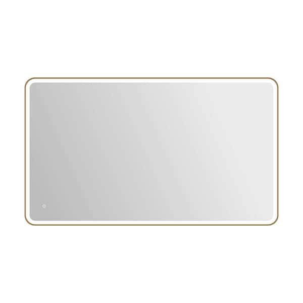 42 in. W x 72 in. H Rectangle Framed LED Wall Mirror in Satin Gold