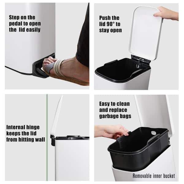 ITOPFOX Bathroom 1.6 Gal. White Metal Household Trash Can Step Lid