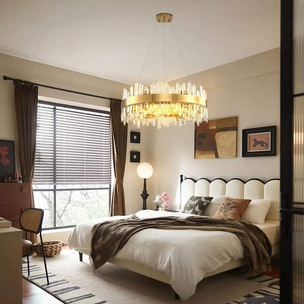 23.62 in. 12-Light Luxury Chandelier, Gold Modern Round Crystal Chandelier, Modern 2-Tiers K9 Crystal Chandelier Foyer