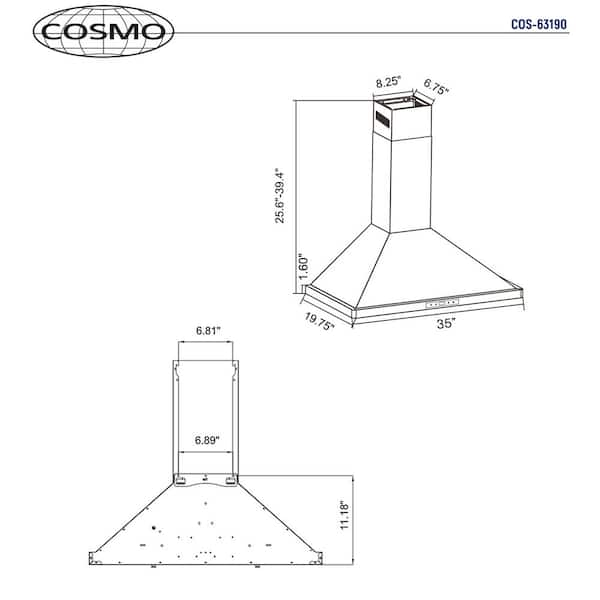 Cosmo COS-63190S 36 Wall Mount Range Hood with Touch Controls