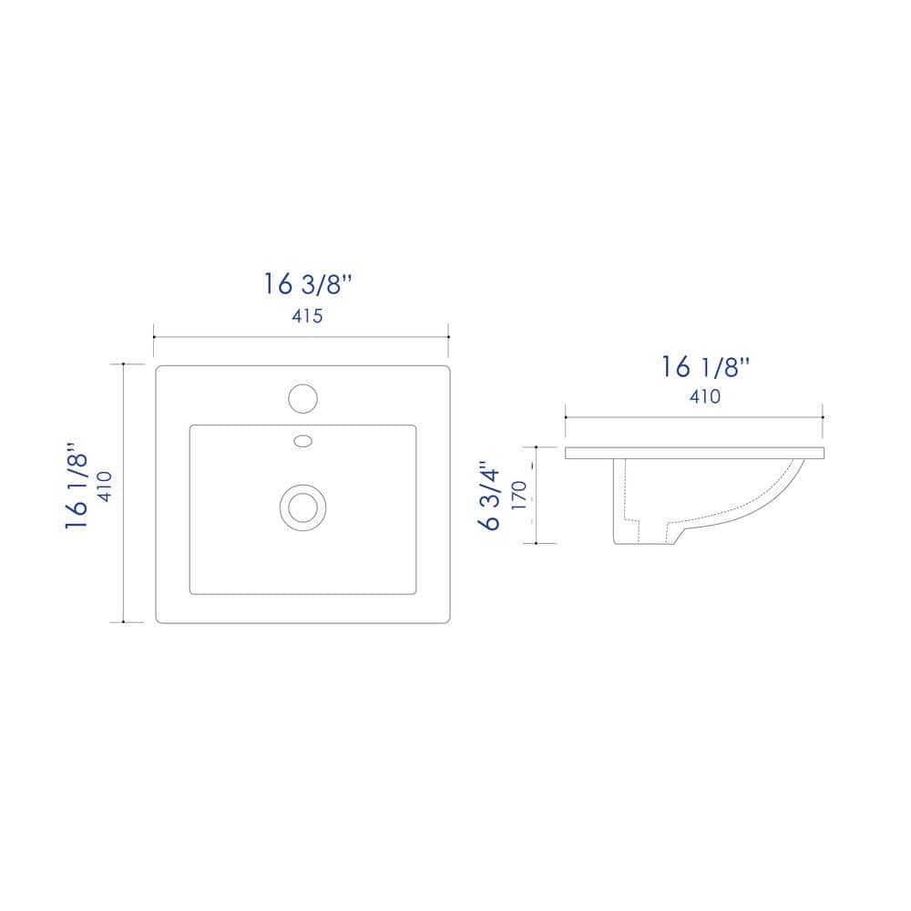 White Ceramic Square Drop-In Bathroom Sink with Overflow