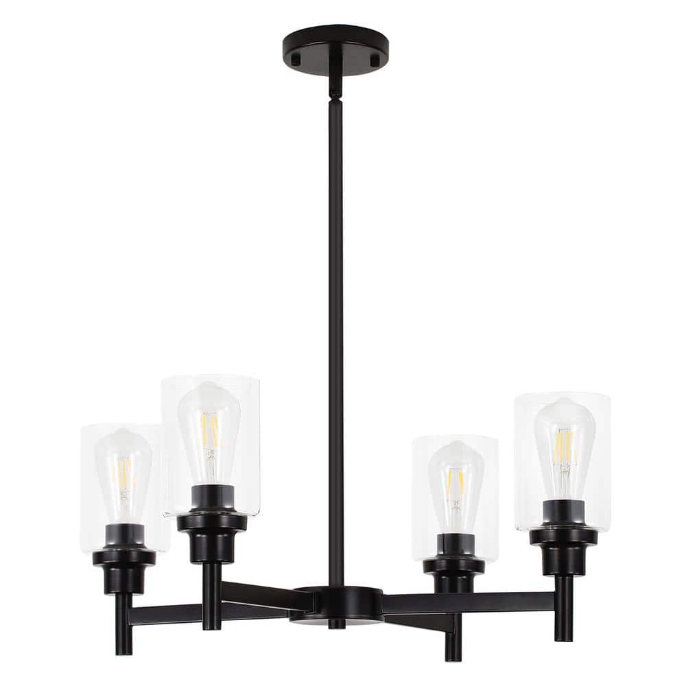 LamQee 4-Light Matte Black Chandelier with Clear Seeded Glass Shades 06FTL0230ABK - The Home Depot