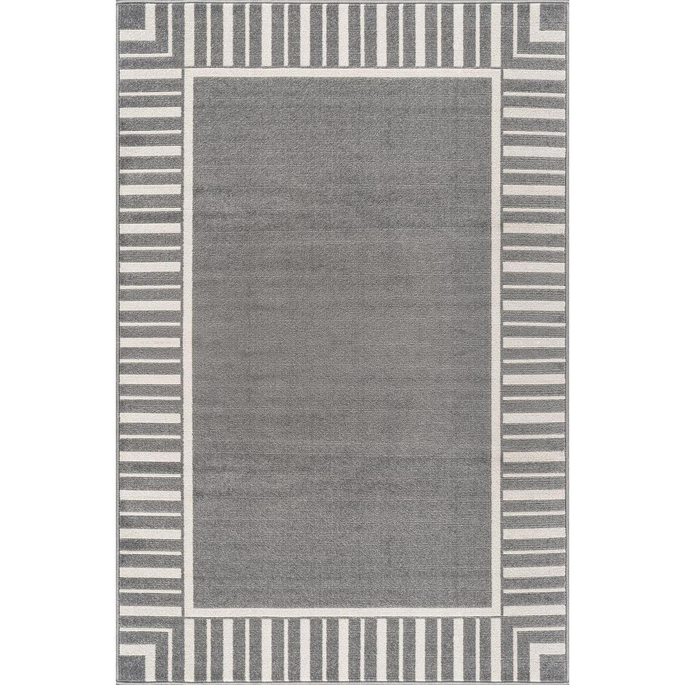 Edge Gray 8 ft. x 10 ft. Rubber Back Washable Geometric Border Indoor Outdoor Patio Area Rug price history on PriceWatchPro