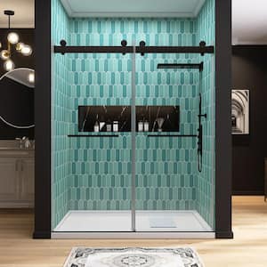 60 in. W x 79 in. H Double Sliding Frameless Shower Door in Matte Black With Soft-Closing and 3/8 in. (10 mm) Glass
