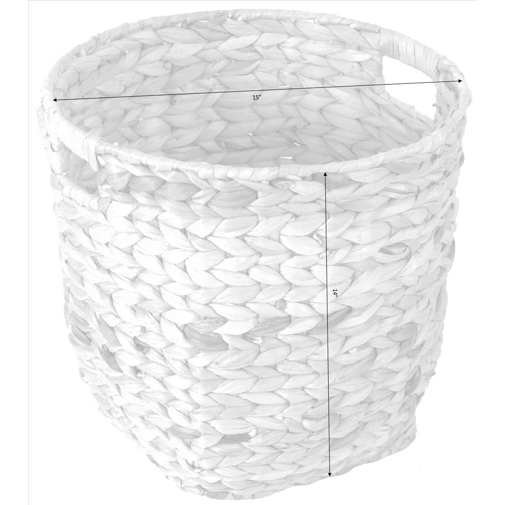 Large Round Handwoven Water Hyacinth Wicker Basket with Handles